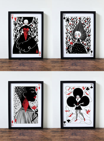 Playing Card Queens - A3 Prints - Emily Jepps Studio
